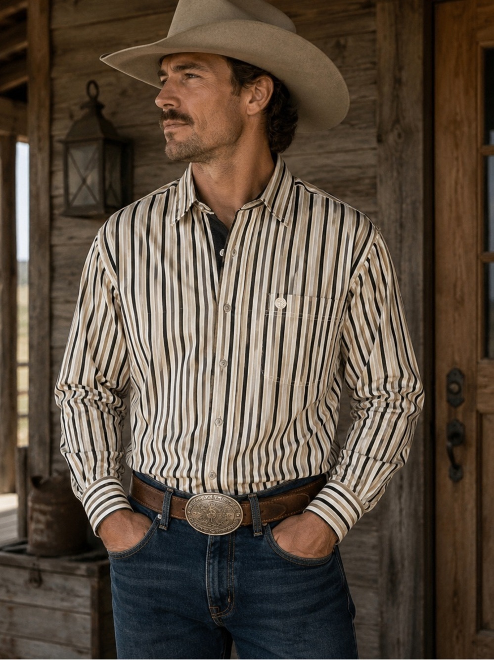 George Strait Wrangler Cowboy Cut Western Stripe Shirt XXL